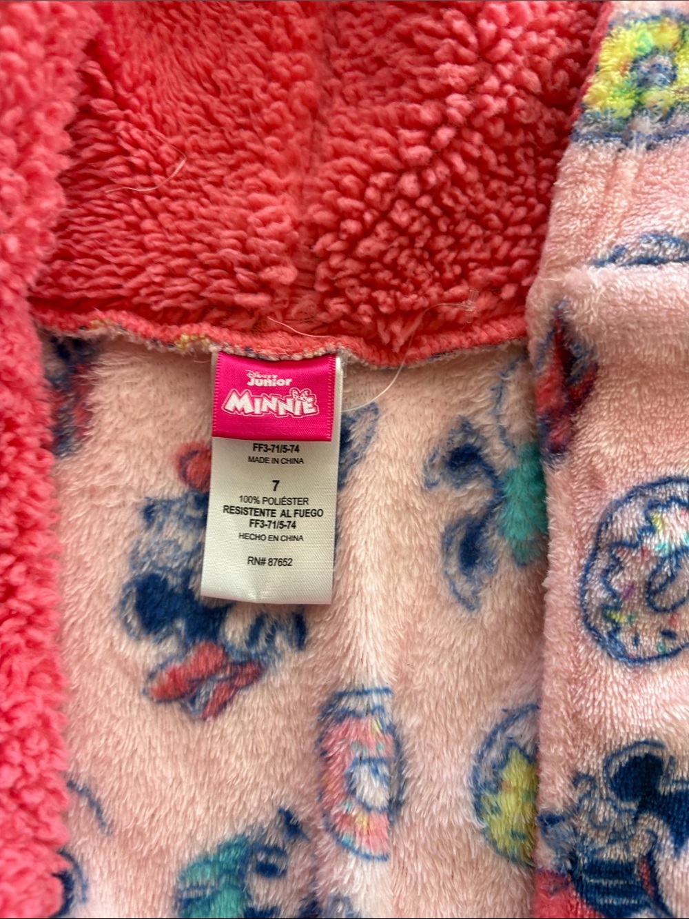 Disney Pink Hooded Kids robe  with Donut & Minnie Print